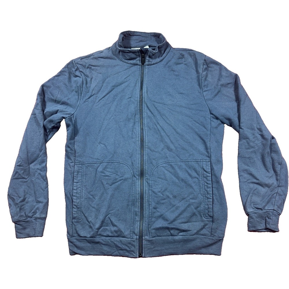 Icebreaker Sweater Mens Medium Blue Cotton Wool Full Zip Mock Neck Pockets